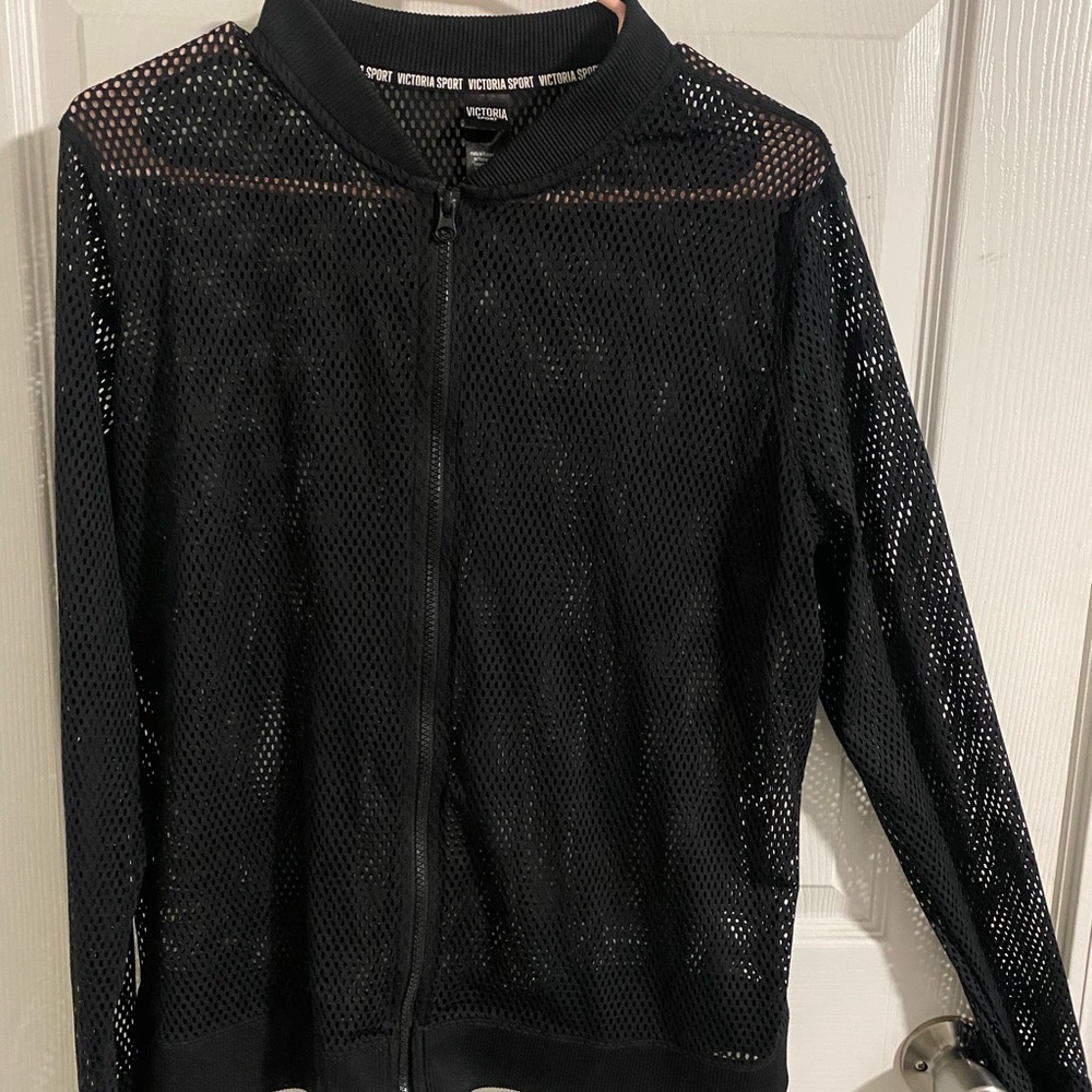 Victoria’s Secret sport jacket size large. Black mesh material.